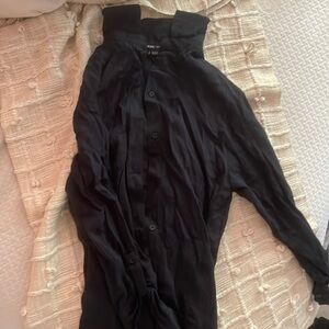 Black Linen Long Sleeve Button Down Long Shirt/Dress